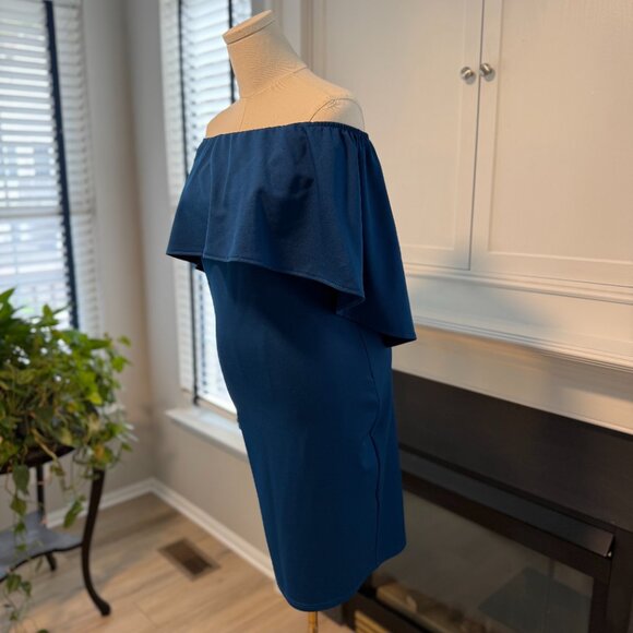 💙 Grace Karin Blue Off-Shoulder Ruffle Bodycon Dress – Size L 💙 - Picture 2 of 7